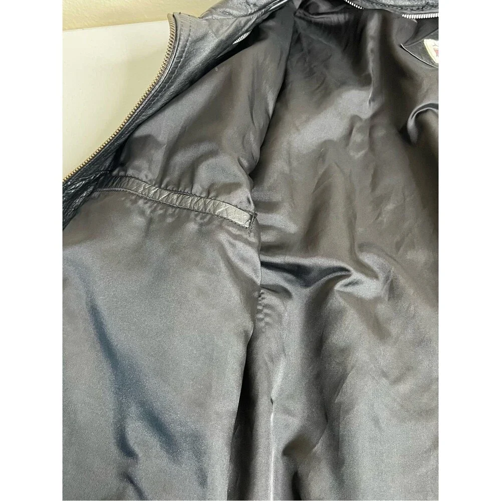 Vintage 80s Chess King Black Leather Biker Jacket Cafe Racer Moto Bomber 40 READ